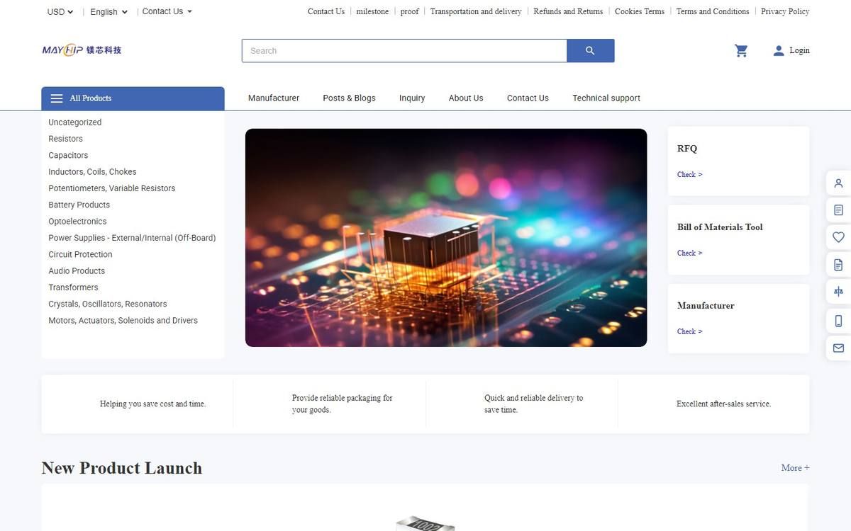 镁芯科技 MAYCHIP 电子元器件网站建设案例官网截图